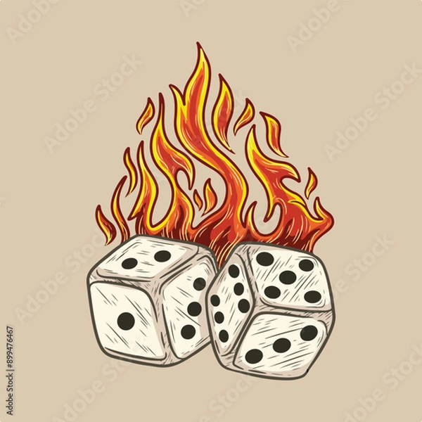 Obraz artwork illustration art t-shirt design dice on fire premium vector