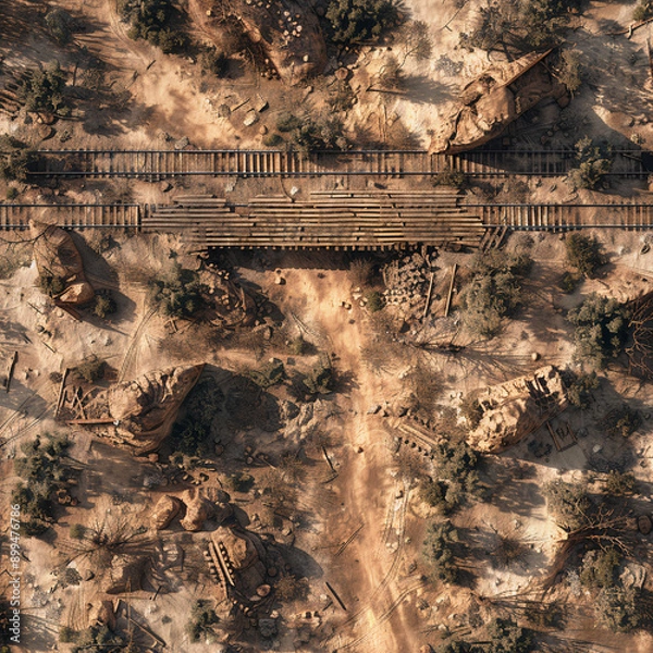 Fototapeta Post Apocalyptic  Battle Map  for RPG ,Map for Dungeons and Dragons,DnD map, Tabletop Role-Playing Games, Adventure Game Background, Top-Down View
