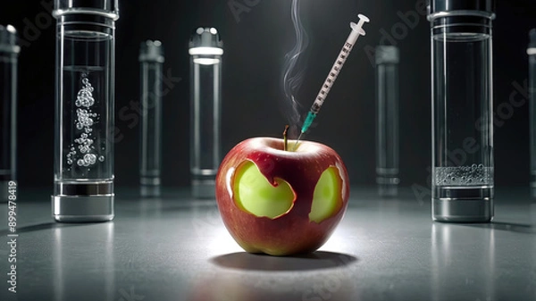 Obraz The harmful impact of uncontrolled use of pesticides, herbicides, and growth hormones in fruit production concept