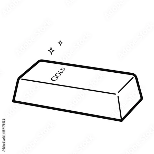 Fototapeta Gold ingot. Vector isolated outline drawing.  Simple illustration, isolated on white background. Design element