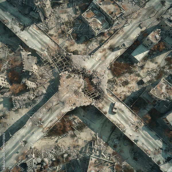 Fototapeta Post Apocalyptic  Top view Battle Map  for RPG ,Map for Dungeons and Dragons,DnD map, Tabletop Role-Playing Games, Adventure Game Background, Top-Down View