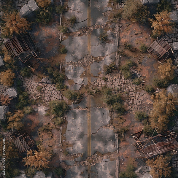 Fototapeta Post Apocalyptic  Top view Battle Map  for RPG ,Map for Dungeons and Dragons,DnD map, Tabletop Role-Playing Games, Adventure Game Background, Top-Down View