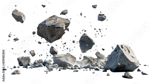 Obraz Falling rocks isolated on white background