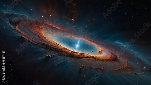 Fototapeta A magnificent nebula casting a shadow over a distant black hole