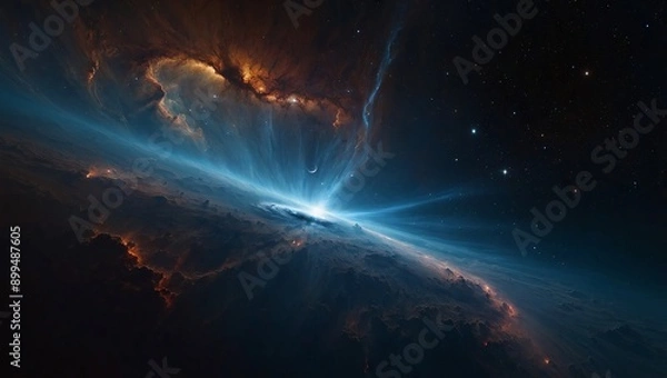 Fototapeta A magnificent nebula casting a shadow over a distant black hole
