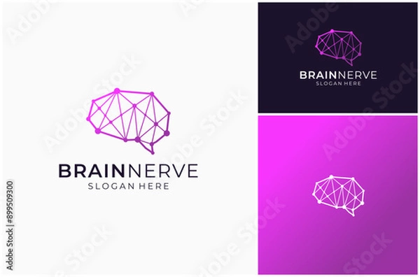 Fototapeta Brain Mind Intellect Cerebellum Neuron Nerve Connection Technology Vector Logo Design Illustration