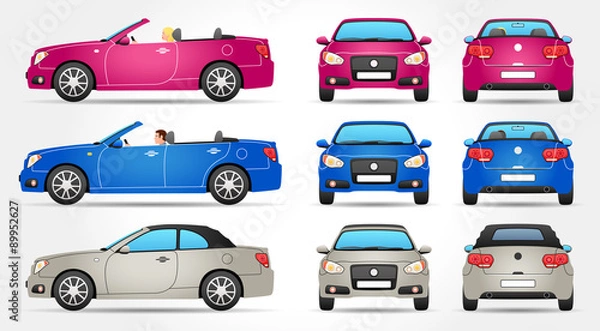 Fototapeta Vector Cabriolet - Profile - Front - Back view