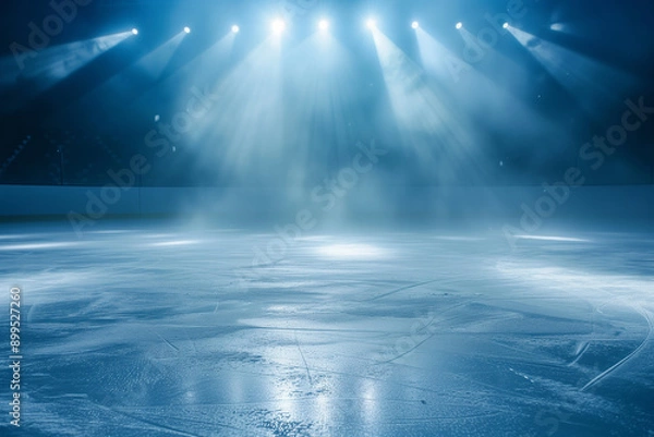 Fototapeta ice background.Empty ice rink illuminated by spotlights