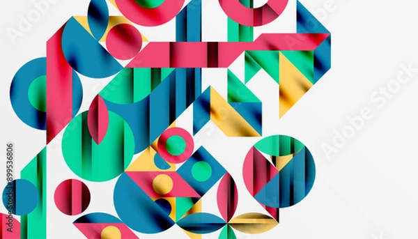 Fototapeta Neo memphis geometric pattern with circles, squares and lines. Pop art abstract background for covers, banners, flyers and posters and other templates