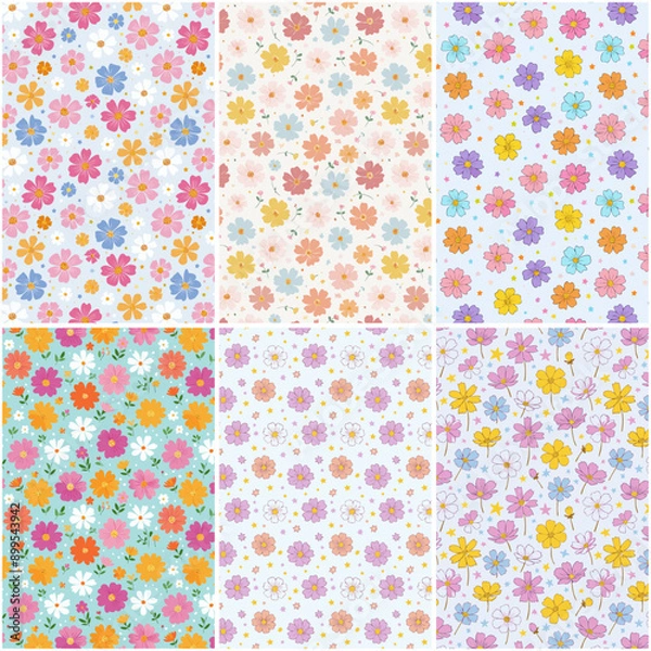 Fototapeta 可愛いコスモスのパターン柄6点セット