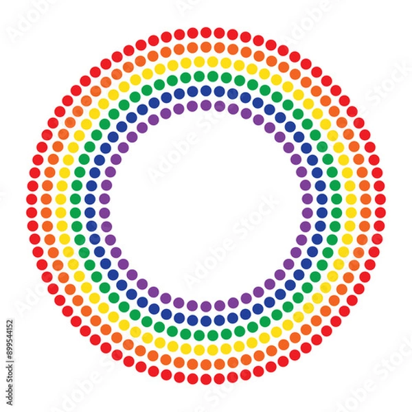 Fototapeta Rainbow dots circle frame. Rainbow dors border. Rainbow dots. Vector isolated abstract illustration. Red, Yellow, green, blue, purple, orange.