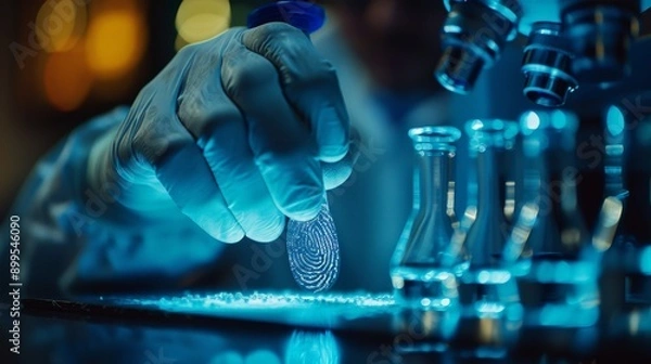 Fototapeta A forensic scientist analyzing fingerprints in a crime lab
