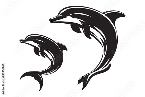 Fototapeta vector dolphin silhouette logo white background - Generative AI