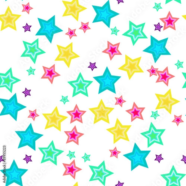 Obraz Brightly colored stars. White background.Seamless pattern.