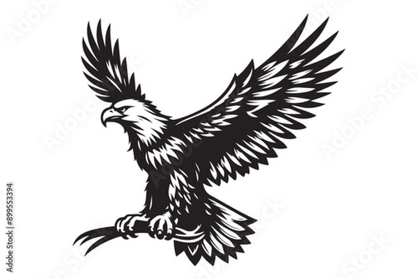 Fototapeta Eagle  silhouette vector art illustration with white background - Generative AI