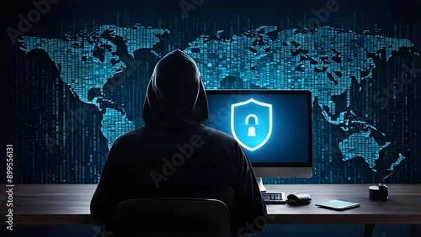 Fototapeta Good protection from hacker attack, cybersecurity concept, data protection or firewall, Hack.