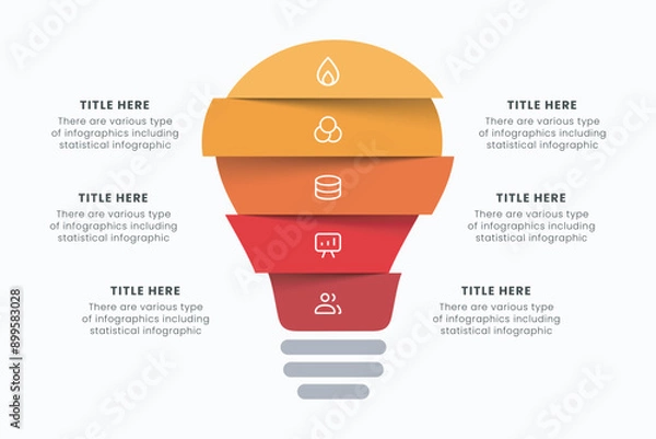 Fototapeta Vector idea light bulb infographic template for growth diagram, graph, presentation, chart. Business startup idea lamp concept with 5 options