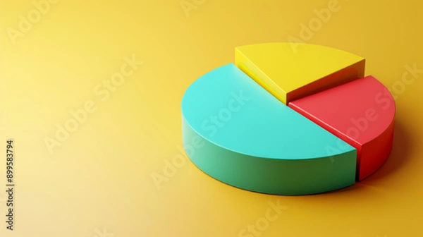 Obraz A visually appealing abstract 3D pie chart with vibrant colors, set against a yellow background to highlight segment differentiation and data analysis.