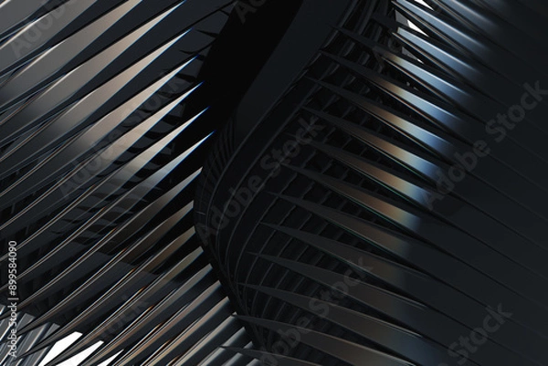 Fototapeta Futuristic feather wings made of volcanic glass obsidian on white background. 3d rendering illustration.