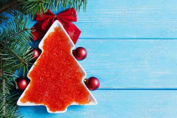 Obraz red caviar on the christmas table