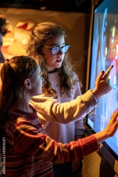 Fototapeta Woman, girl, and student using a digital touchscreen device for e-learning or online education