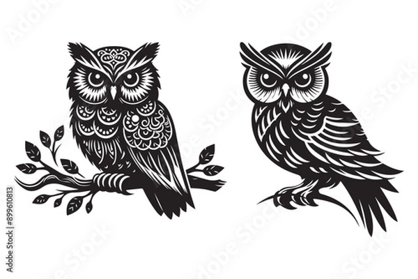 Obraz Owl silhouette set Vector illustration - Generative AI