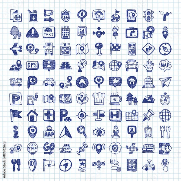 Obraz doodle map GPS Location icons