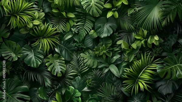 Fototapeta Lush Tropical Paradise. Exotic jungle foliage with an array of tropical leaves