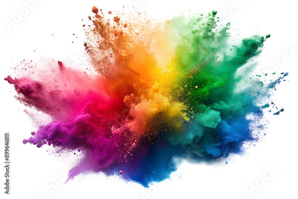 Fototapeta Explosion splash of colorful powder with freeze isolated on background