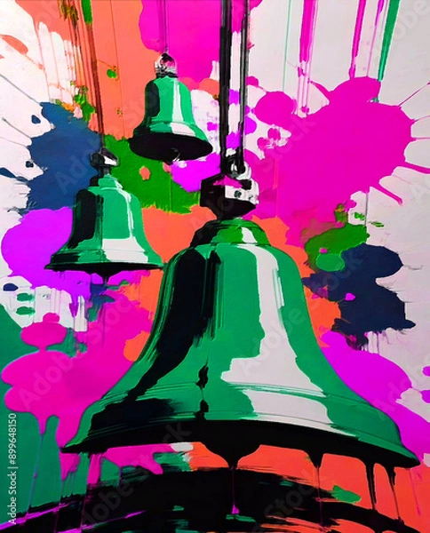Obraz Close up of a bell on a background of pink and green paint