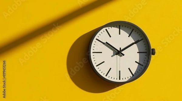Obraz Simple Round Clock on a Soft Yellow Background