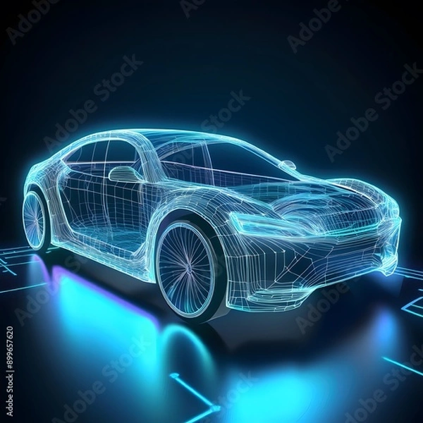 Fototapeta Futuristic scene featuring an electric car, AI