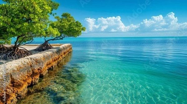 Obraz Mangrove Tree Overlooking Crystal Clear Water.