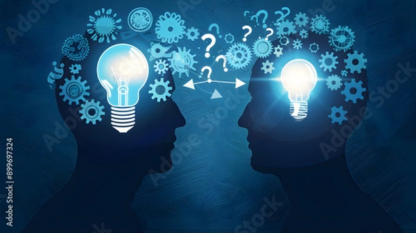 Fototapeta knowledge transfer and cognitive sharing between two human heads