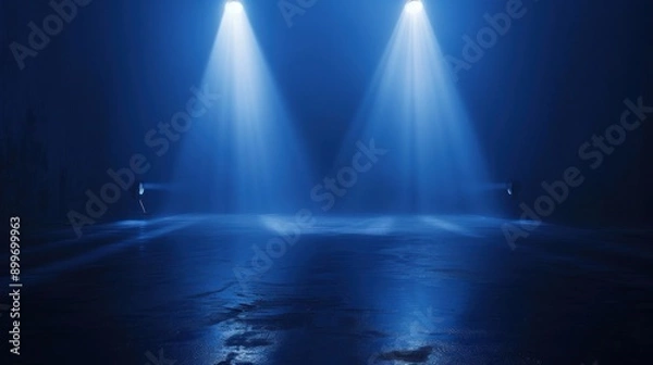 Fototapeta Blue Stage Lights and Shadows