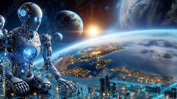 Fototapeta Ai robot, create everything in the world, Ai technology background.