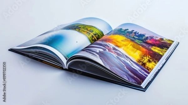 Obraz Stunning landscape photography printed on high-quality paper against a white backdrop in an open book display