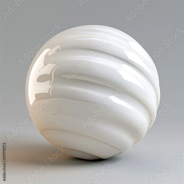 Obraz Smooth White Plastic Sphere With Subtle Seams on Gray Background