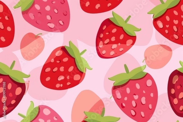 Obraz Cute Pink Strawberry Pattern on Light Background