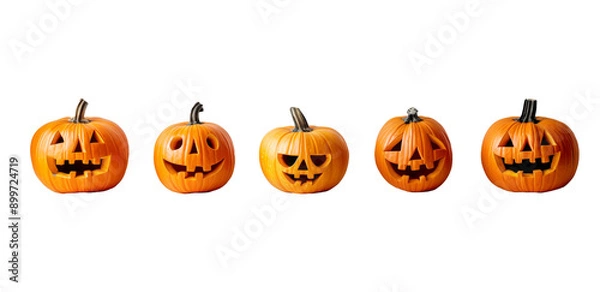 Fototapeta Funny different set of Jack O Lantern halloween pumpkins isolated on white background