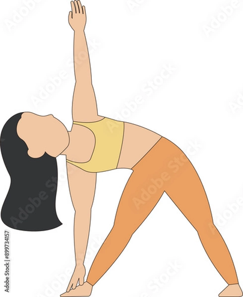 Fototapeta スポーツウェアを着てヨガをしているの女性の線画イラスト