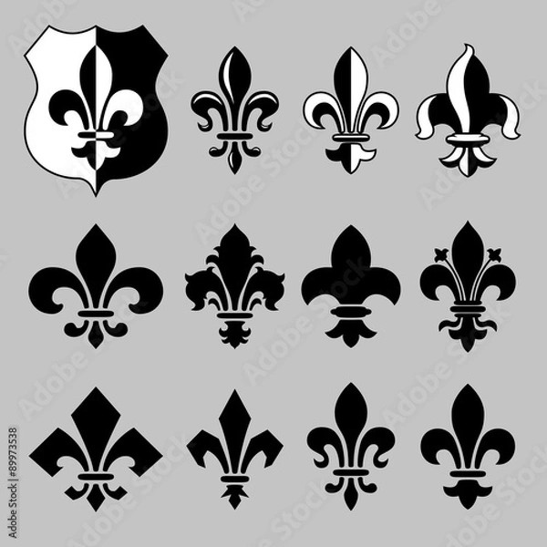 Obraz Set of vector heraldic elements - "fleur de lis" in different styles.