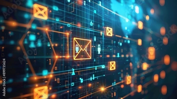 Fototapeta Digital Email Network with Security Icons