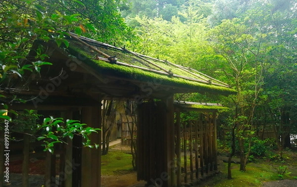 Fototapeta 日本の三重県にある椿大神社の茶室・鈴松庵への入り口の風情のある門