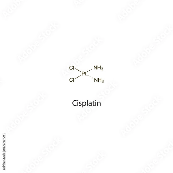 Fototapeta Cisplatin flat skeletal molecular structure Antineoplastic drug used in cancer treatment. Vector illustration scientific diagram.