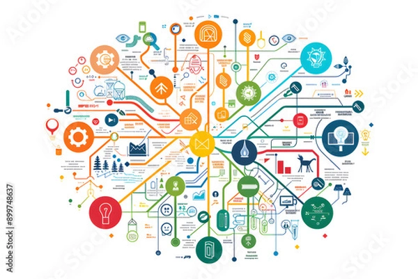 Obraz Comprehensive Mind Map Diagram Visualizing Complex Ideas and Connections in a Circular Layout
