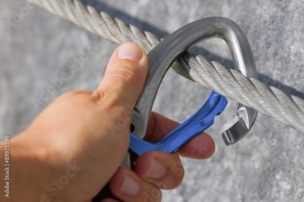 Obraz Karabiner - Konzept Sicherung, Gefahr, Risiko