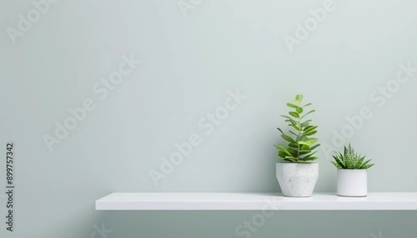 Fototapeta Minimalistic White Shelf with Soft Ambient Lighting for Modern Product Display