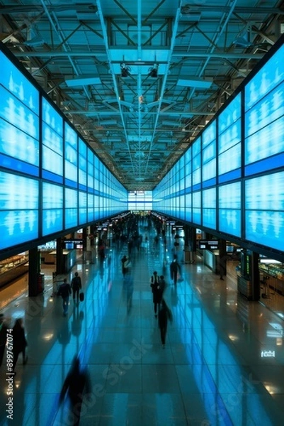 Obraz blue screens everywhere in the airports. IT outrage. Error in systems and networks
