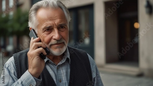 Obraz Thoughtful Elderly Man on Phone